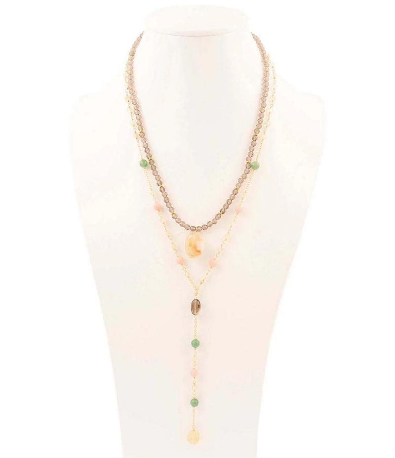 Barse Misty Meadow Genuine Stone Layered Y Necklace