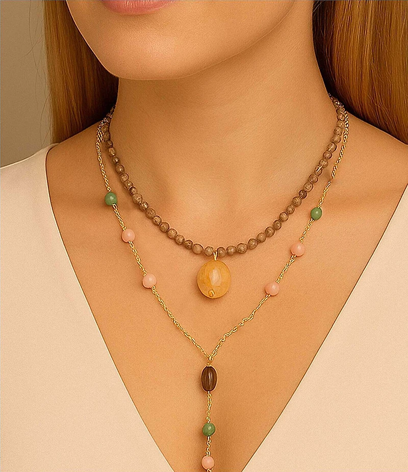 Barse Misty Meadow Genuine Stone Layered Y Necklace