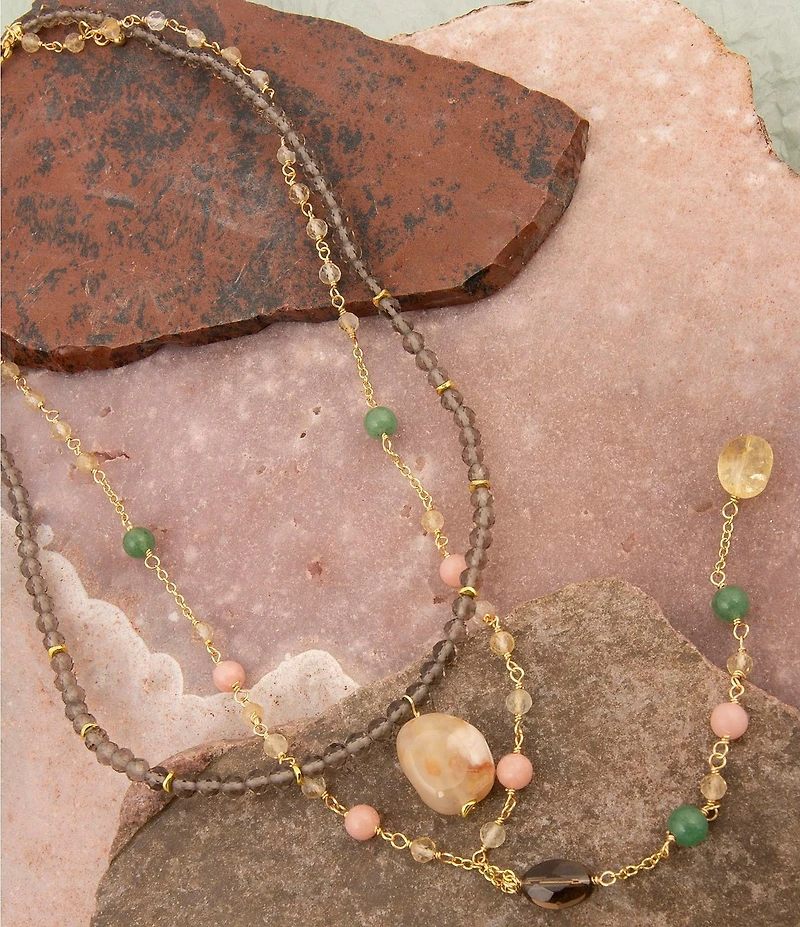 Barse Misty Meadow Genuine Stone Layered Y Necklace