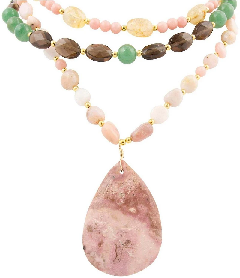 Barse Misty Meadow Genuine Stone Short Multi Strand Necklace