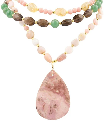 Barse Misty Meadow Genuine Stone Short Multi Strand Necklace