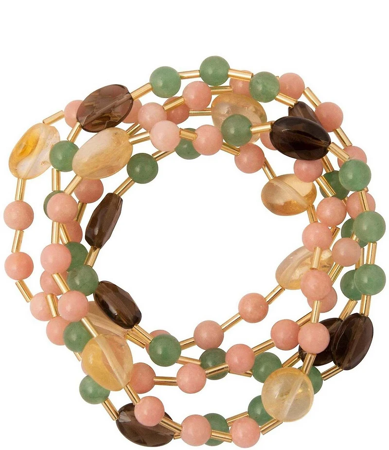 Barse Misty Meadow Genuine Stone Stretch Bracelet Set