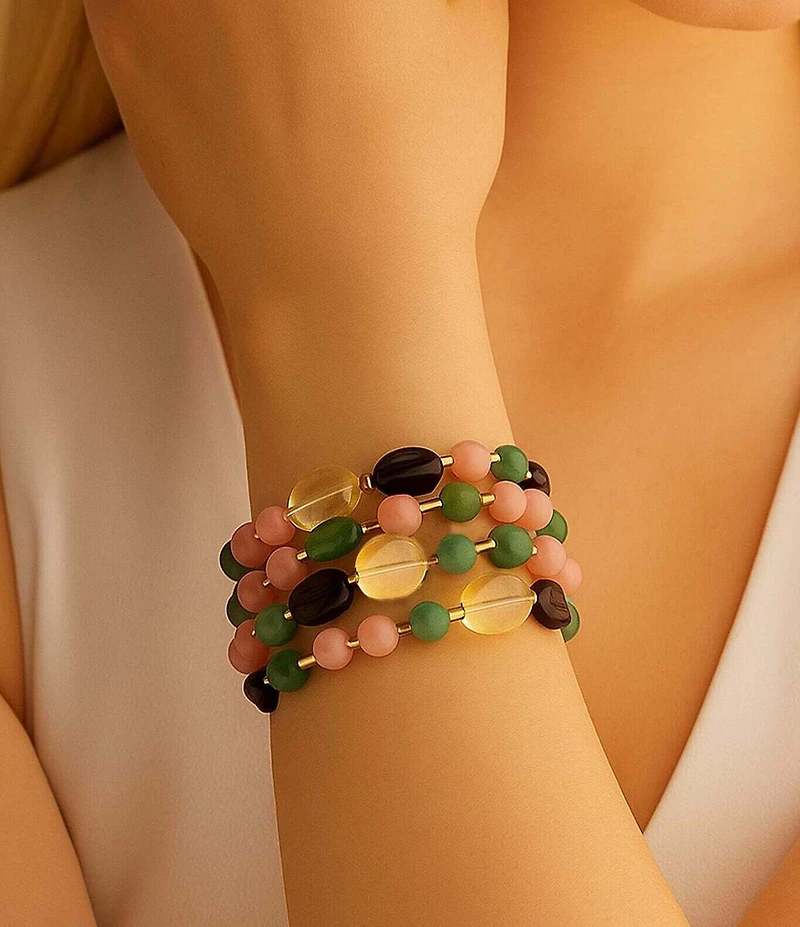 Barse Misty Meadow Genuine Stone Stretch Bracelet Set