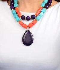 Barse Moroccan Spice Genuine Stone Beaded Stretch Statement Pendant Necklace