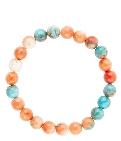 Barse Blue and Orange Ocean Jade Genuine Stone Beaded Stretch Bracelet
