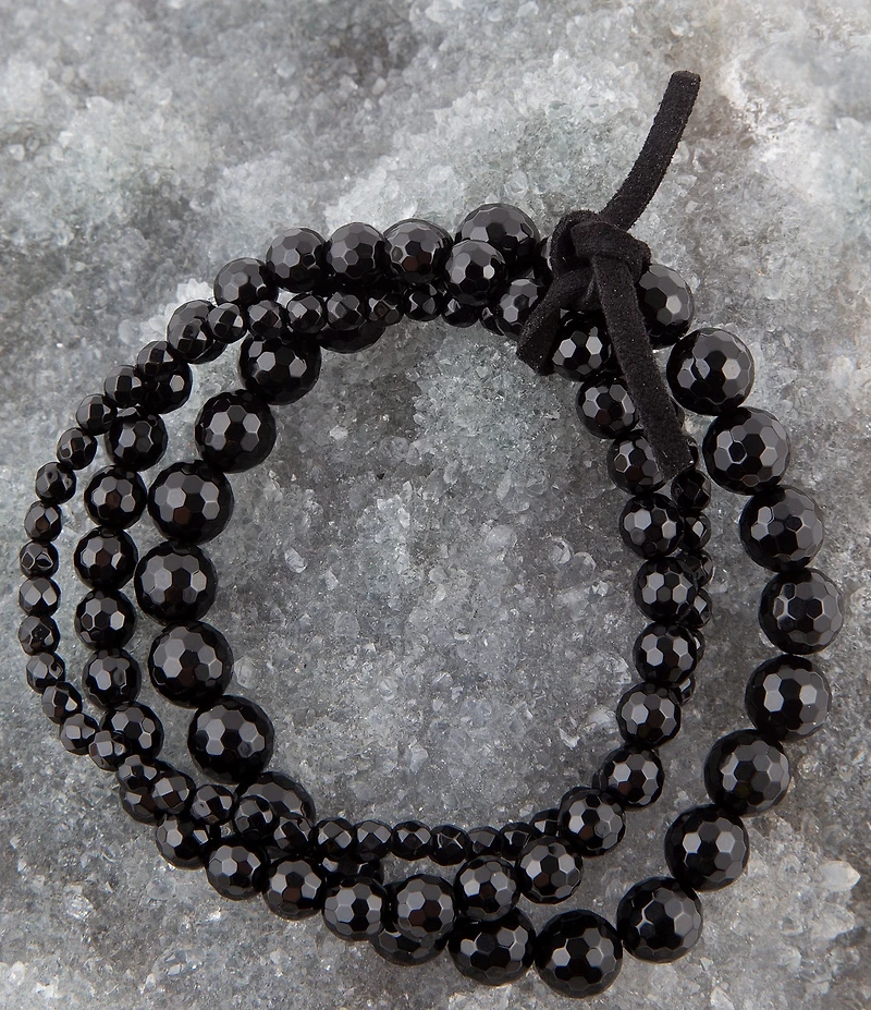 Barse Onyx Genuine Stone Beaded Stretch Bracelet Set