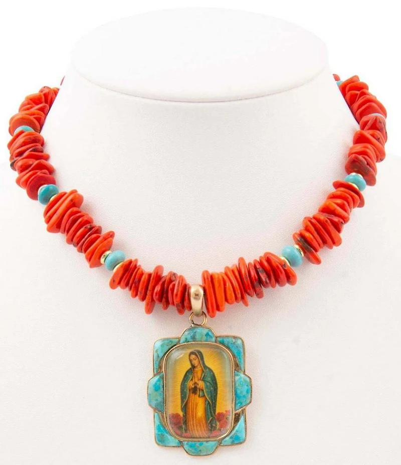 Barse Our Lady of the Guadalupe Beaded Short Pendant Statement Necklace