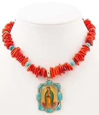 Barse Our Lady of the Guadalupe Beaded Short Pendant Statement Necklace