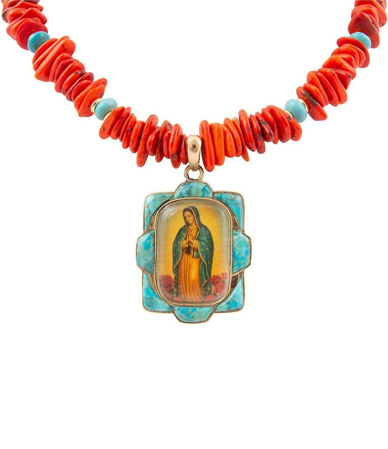 Barse Our Lady of the Guadalupe Beaded Short Pendant Statement Necklace