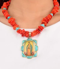 Barse Our Lady of the Guadalupe Beaded Short Pendant Statement Necklace