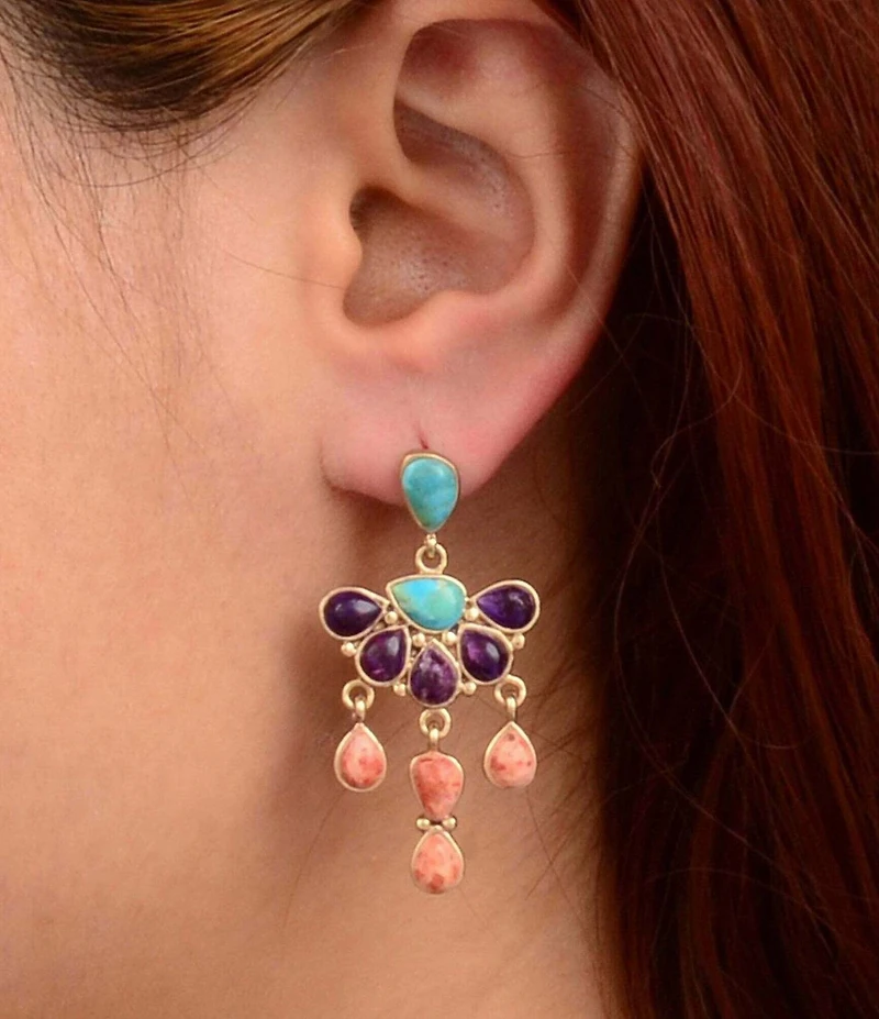 Barse Painted Desert Genuine Stone Chandelier Earrings