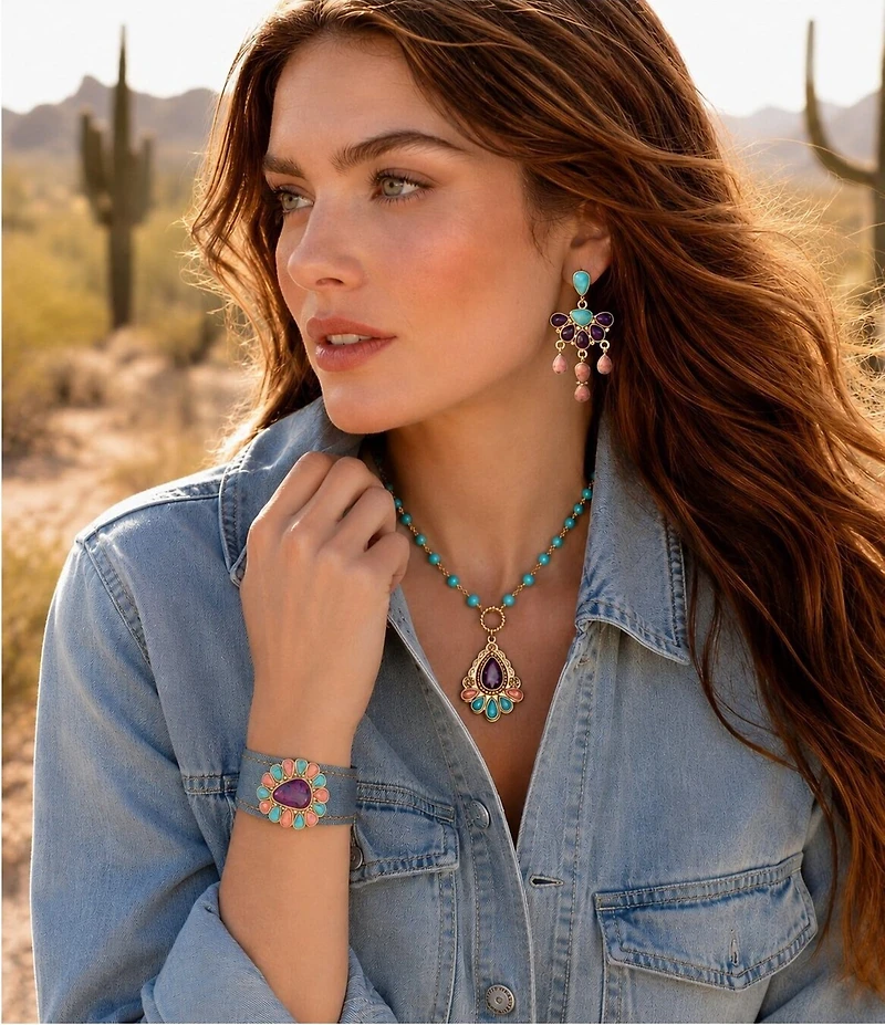 Barse Painted Desert Genuine Stone Chandelier Earrings