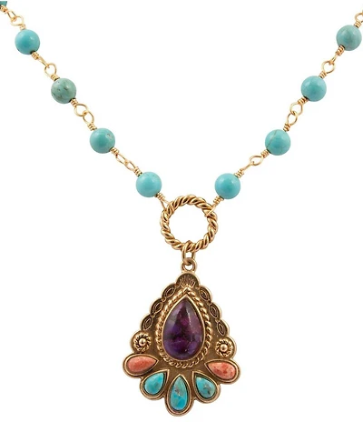 Barse Painted Desert Genuine Stone Short Pendant Necklace