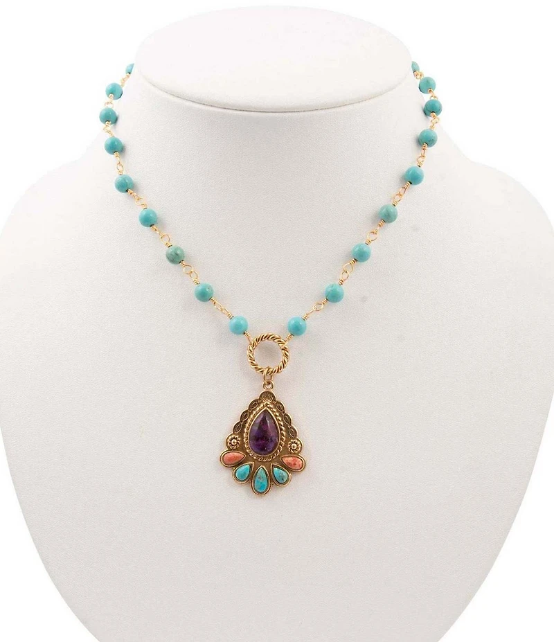 Barse Painted Desert Genuine Stone Short Pendant Necklace
