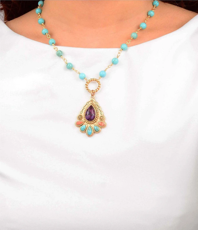 Barse Painted Desert Genuine Stone Short Pendant Necklace
