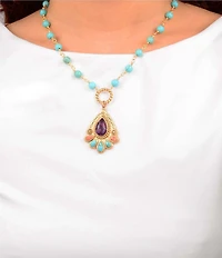Barse Painted Desert Genuine Stone Short Pendant Necklace