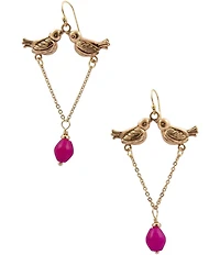 Barse Two Birds Pink Agate Chandelier Earrings
