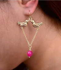 Barse Two Birds Pink Agate Chandelier Earrings