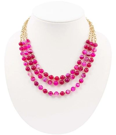 Barse Pink Agate Wild Rose Beaded Short Multi-Strand Necklace