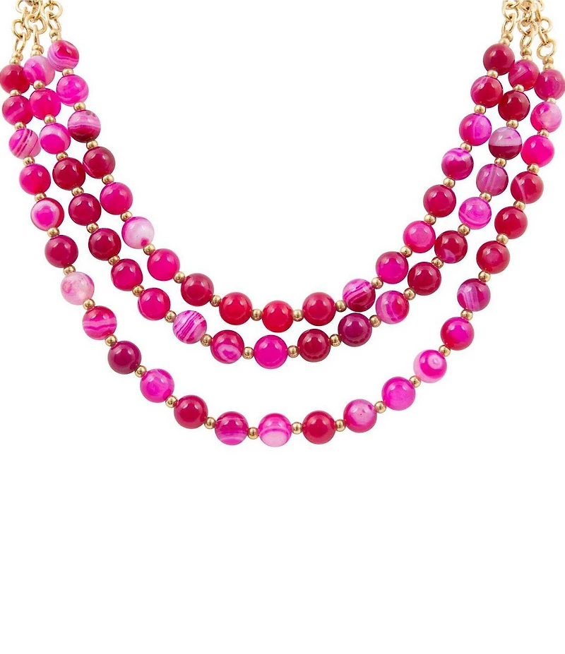 Barse Pink Agate Wild Rose Beaded Short Multi-Strand Necklace