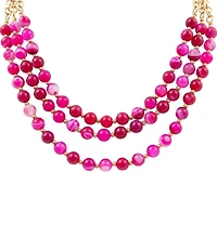 Barse Pink Agate Wild Rose Beaded Short Multi-Strand Necklace