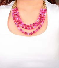 Barse Pink Agate Wild Rose Beaded Short Multi-Strand Necklace