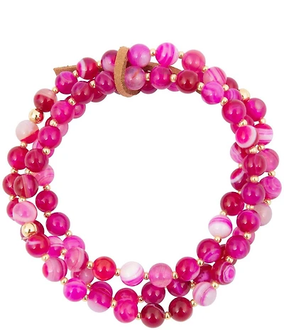 Barse Pink Agate Wild Rose Beaded Resort Stretch Bracelet Set