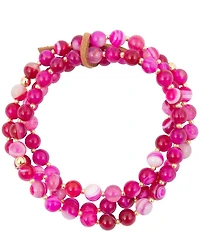 Barse Pink Agate Wild Rose Beaded Resort Stretch Bracelet Set