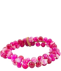 Barse Pink Agate Wild Rose Beaded Resort Stretch Bracelet Set