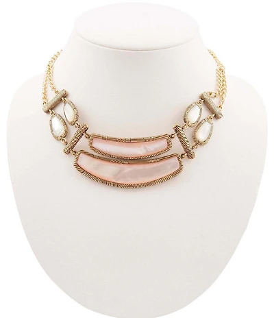 Barse Pink Opal and Mother Of Pearl Rosy Moon Statement Necklace