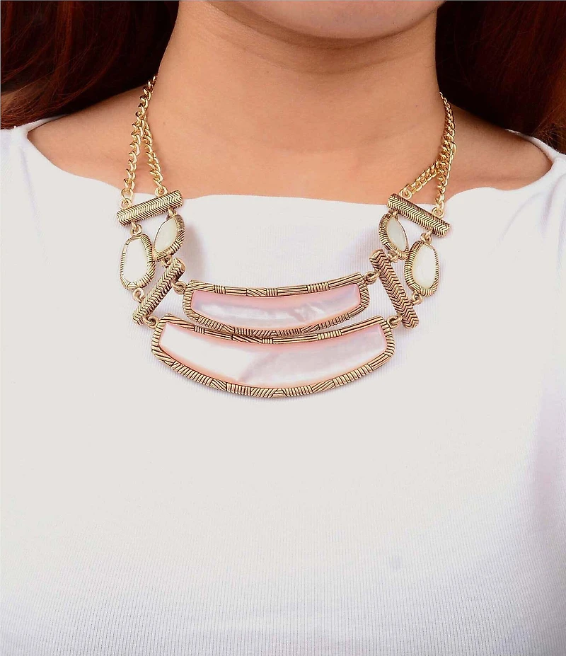 Barse Pink Opal and Mother Of Pearl Rosy Moon Statement Necklace