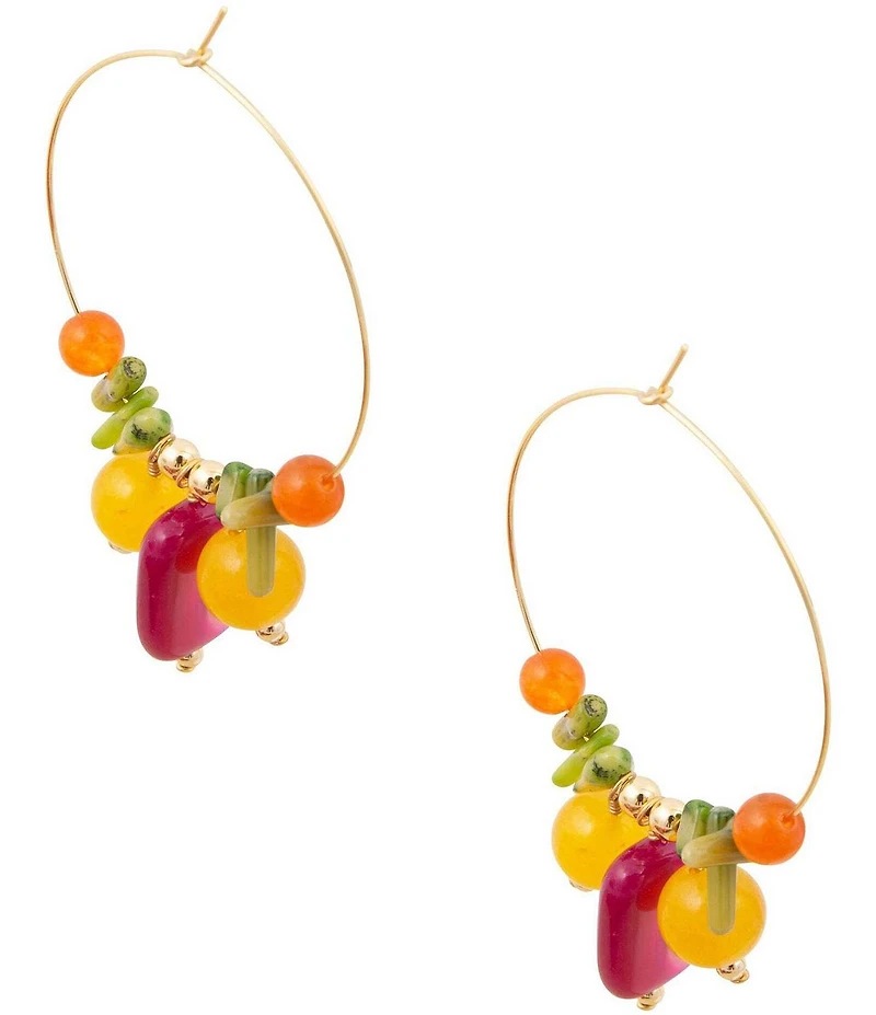 Barse Rainbow Mist Resort Genuine Stone Beaded Hoop Earrings