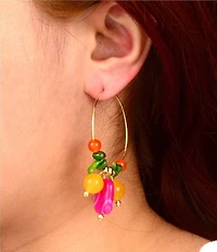 Barse Rainbow Mist Resort Genuine Stone Beaded Hoop Earrings