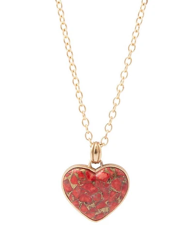 Barse Red Magnesite Heart Golden Metal Infused Long Pendant Necklace
