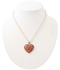 Barse Red Magnesite Heart Golden Metal Infused Long Pendant Necklace