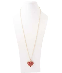 Barse Red Magnesite Heart Golden Metal Infused Long Pendant Necklace