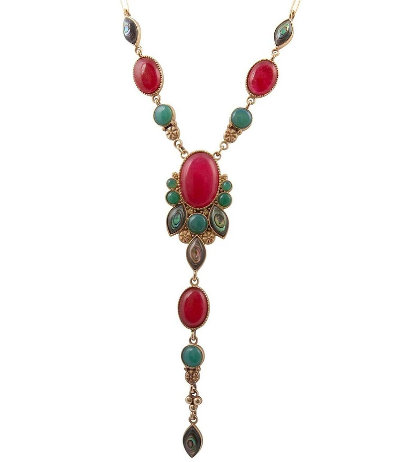 Barse Regal Jewels Quartz Onyx Abalone Y Necklace