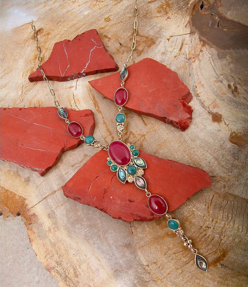 Barse Regal Jewels Quartz Onyx Abalone Y Necklace