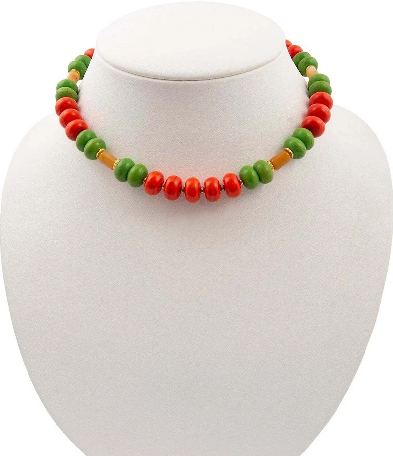 Barse Saffron Sunset Genuine Stone Beaded Resort Collar Necklace