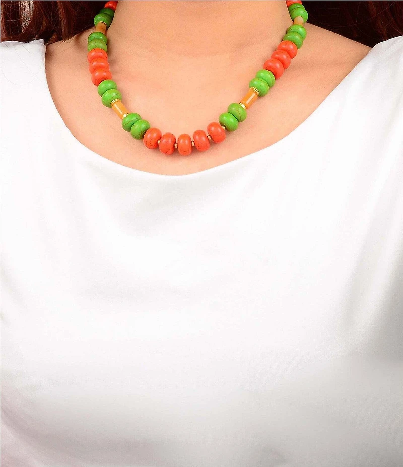 Barse Saffron Sunset Genuine Stone Beaded Resort Collar Necklace