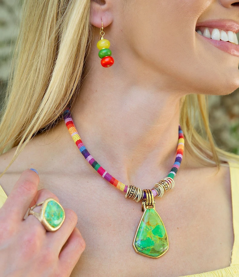 Barse Saffron Sunset Genuine Stone Beaded Linear Earrings