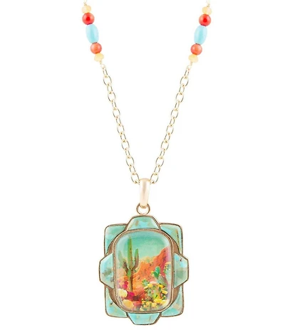 Barse Scenic Sedona Desert Blue Turquoise Golden Pendant Necklace