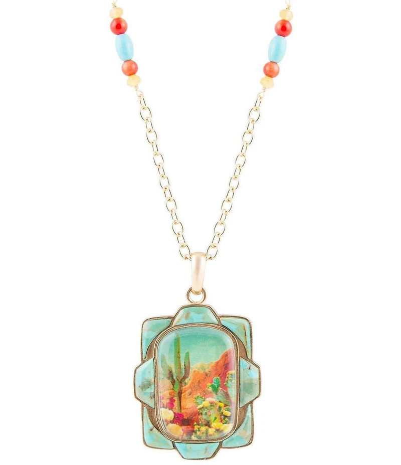 Barse Turquoise Golden Statement Pendant Necklace