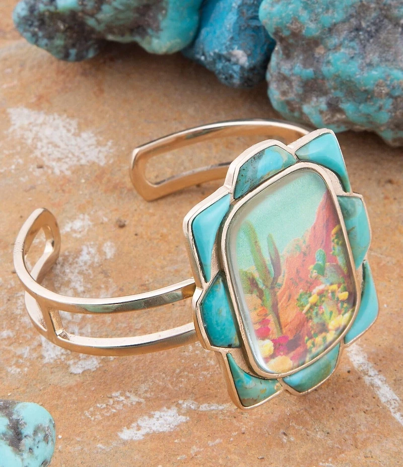 Barse Scenic Sedona Blue Turquoise and Golden Cuff Bracelet