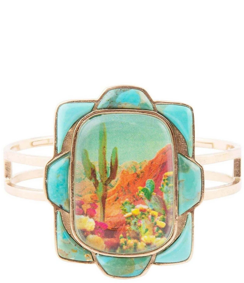 Barse Blue Turquoise and Golden Cuff Bracelet