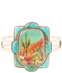 Barse Blue Turquoise and Golden Cuff Bracelet