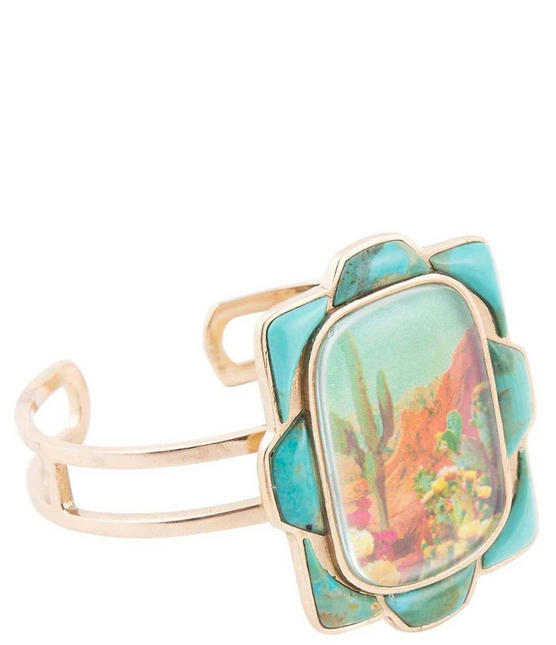 Barse Blue Turquoise and Golden Cuff Bracelet