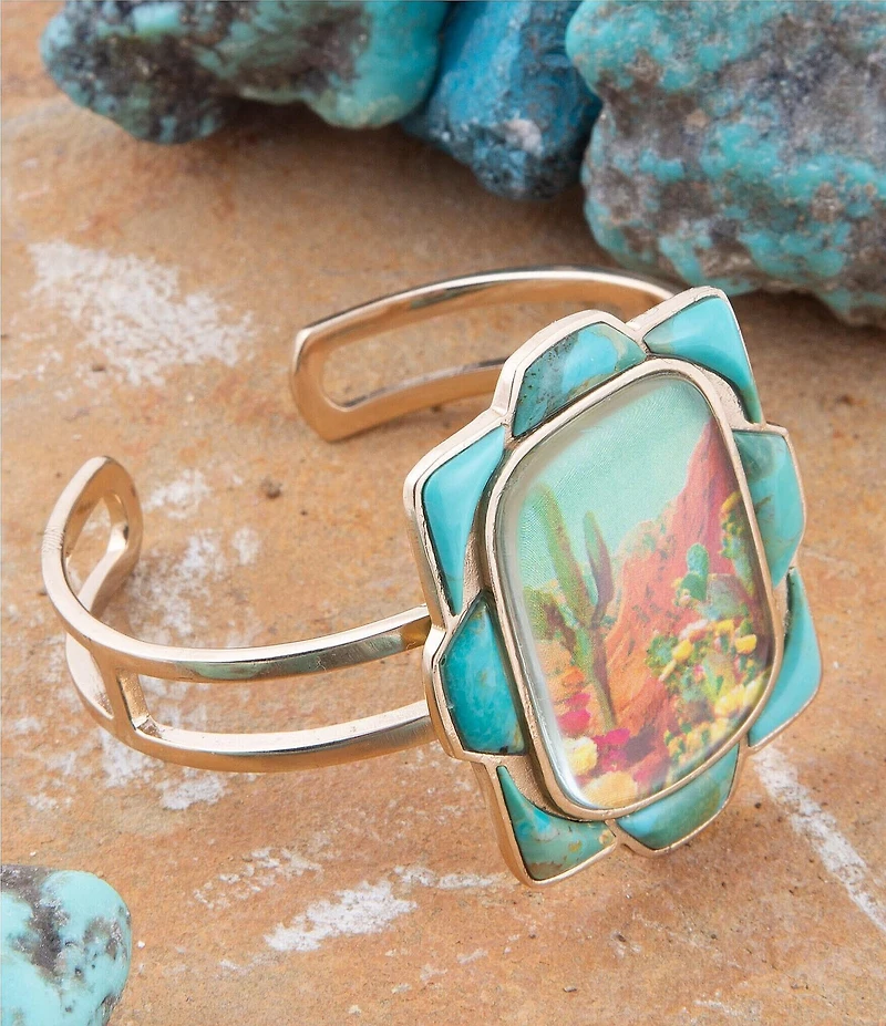 Barse Blue Turquoise and Golden Cuff Bracelet