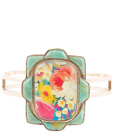 Barse Blue Turquoise and Golden Cuff Bracelet