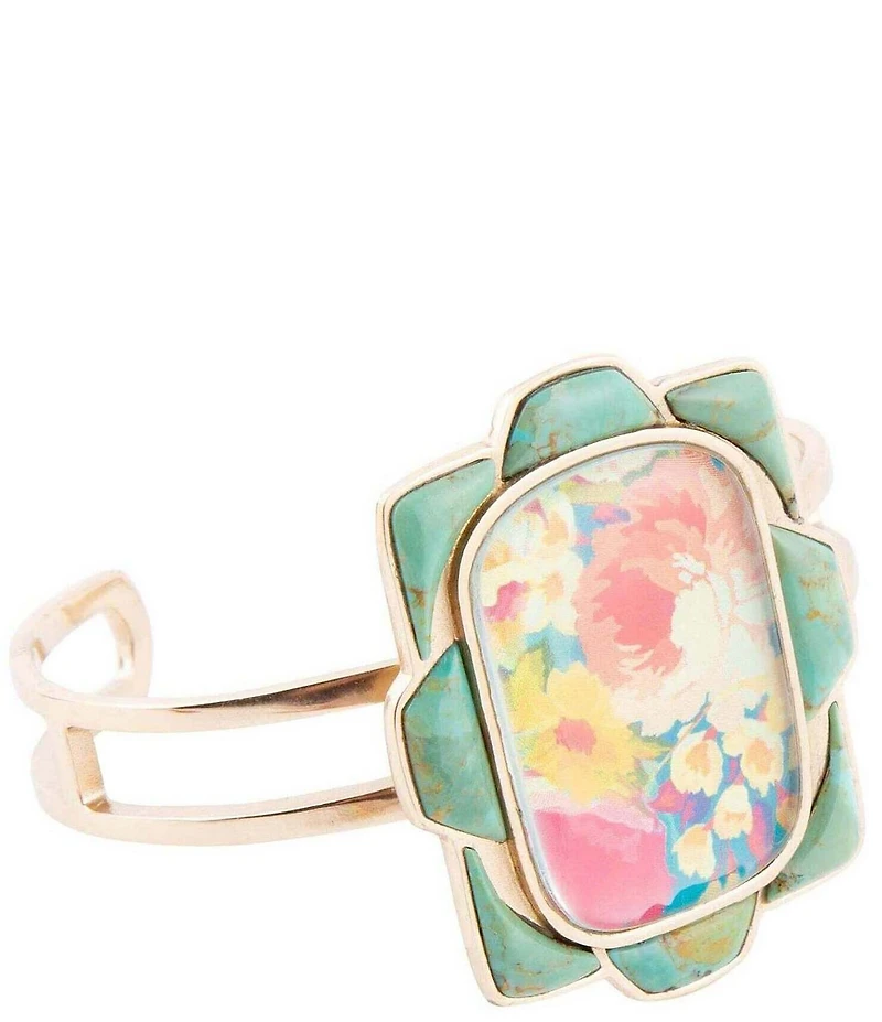 Barse Blue Turquoise and Golden Cuff Bracelet